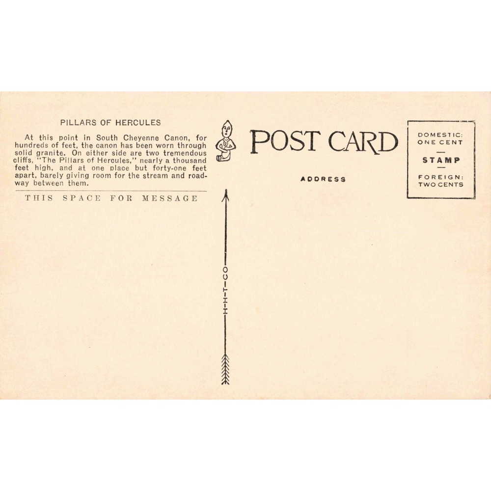 Vintage Pillars of Hercules South Cheyenne Canon Colorado Springs Postcard 5070 - Picture 2 of 2